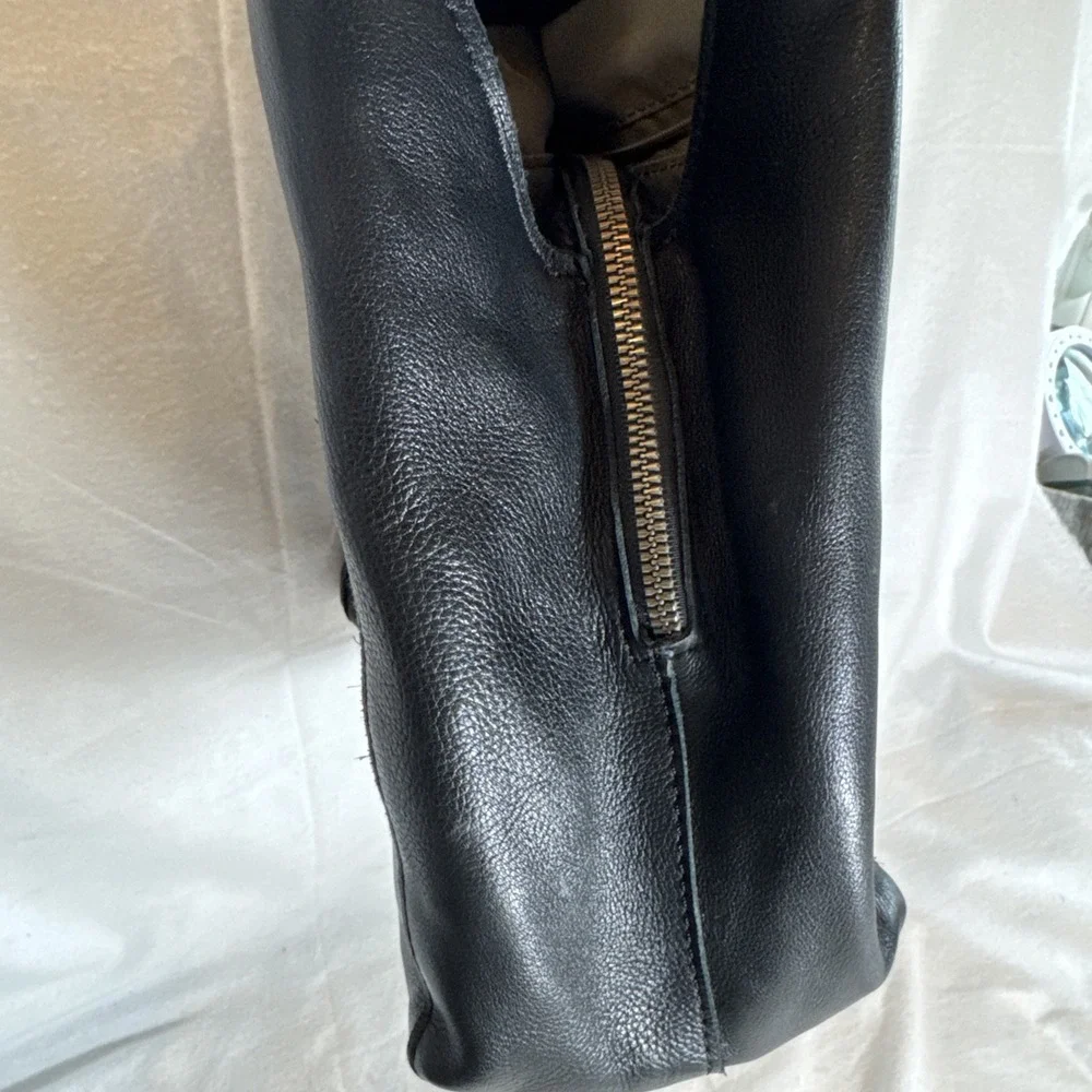 American Leather Co Soft Leather Shoulder Bag Purse Black Hobo Tote Brass Snaps